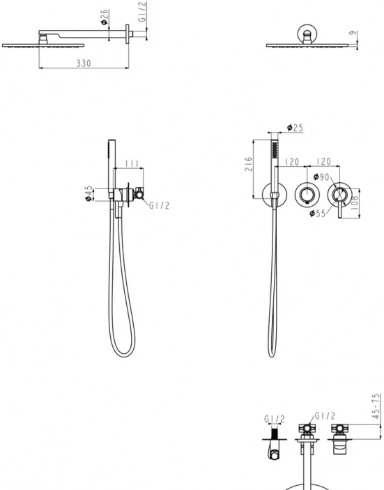 Душевая система встроенная FILARETE Roun FL1030 (Никель)
