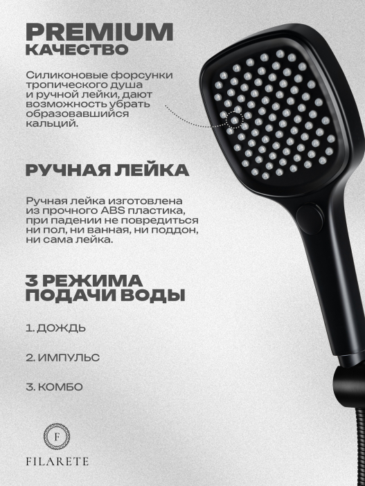 Душевая система скрытого монтажа FILARETE Roun FL1026 (Черный матовый)