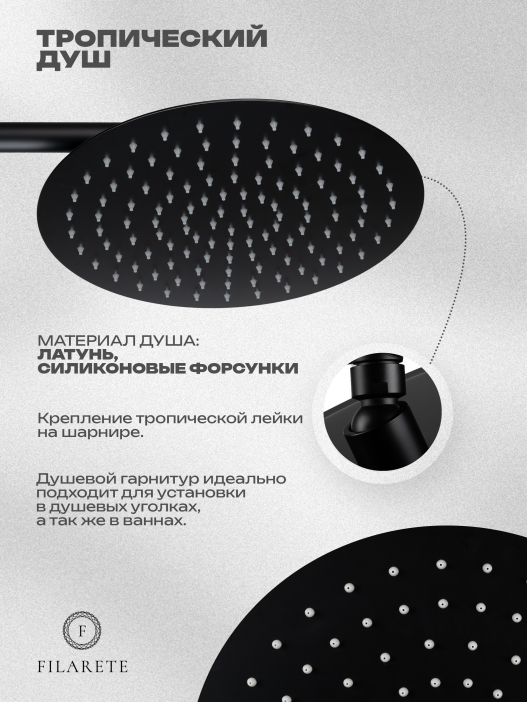 Душевая система скрытого монтажа FILARETE Roun FL1026 (Черный матовый)