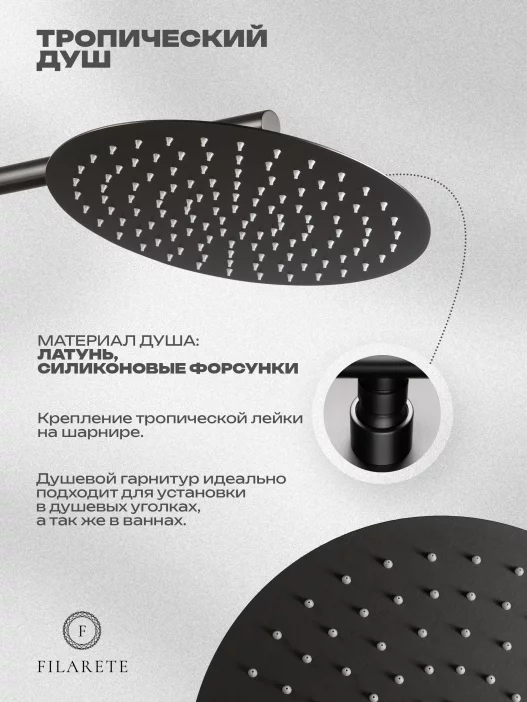 Թաքնված ցնցուղի համակարգ FILARETE Roun FL1028 (Գրաֆիտ)