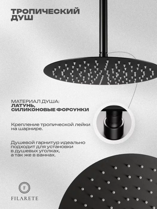 Душевая система скрытого монтажа FILARETE Roun FL1027 (Графит)