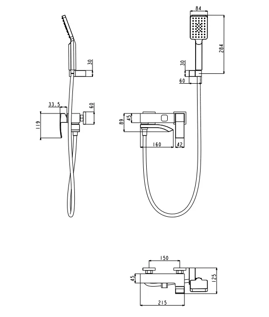 Bath mixer with shower FILARETE Waterfall FL2110 (Black matte)